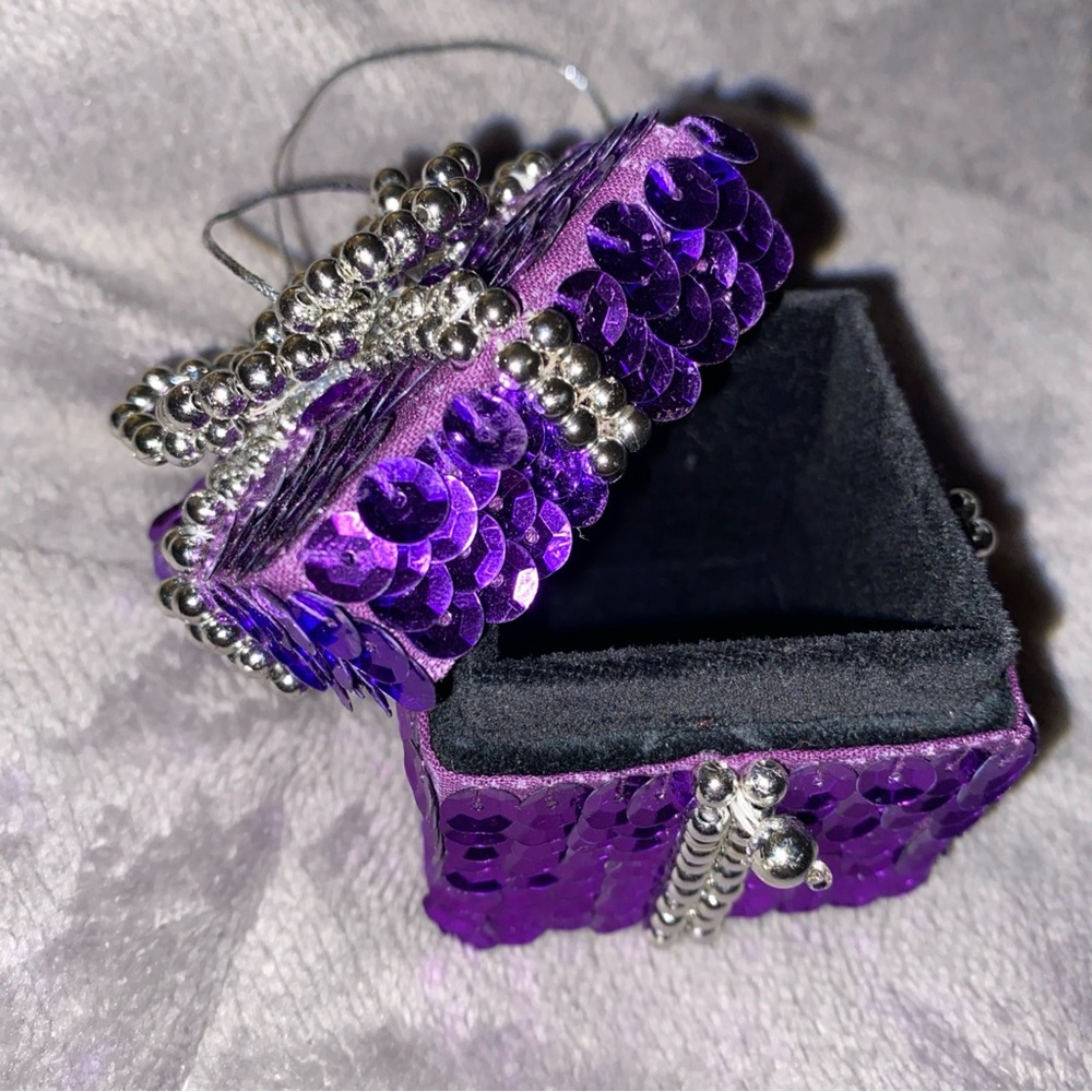Purple Sequin Jewelry Ring Box / Christmas ornament